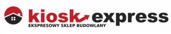Logo firmy Kiosk Express, z grafiką domu w czerwonej obwódce i napisem Ekspresowy Sklep Budowlany pod nazwą.