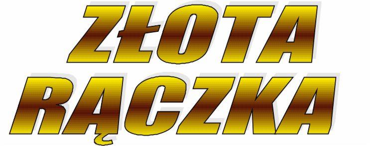 Graficzny napis 'Złota Rączka' w kolorze złotym z czarnym obrysem, stylizowany na komiksowy font.