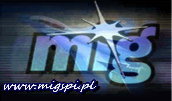 Logo firmy MIG z adresem strony internetowej www.migspi.pl, stylizowane na niebiesko, z motywem gwiazdy i elementami graficznymi przypominającymi samolot.