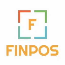 Logo firmy FINPOS z literą F w pomarańczowym kwadracie, otoczone kolorowymi liniami tworzącymi ramkę.