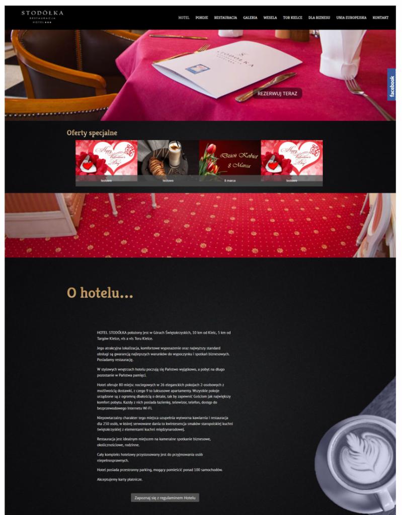 Strona internetowa hotelu Stodółka z ofertami specjalnymi, informacjami o hotelu i możliwością rezerwacji.