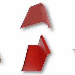 Zestaw sześciu metalowych elementów wykończeniowych w kolorach czarnym, czerwonym i białym, prezentowanych na białym tle.