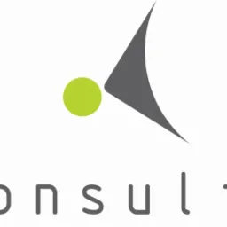 Logo firmy MD Consulting z zielonym okręgiem i szarym elementem graficznym przypominającym strzałkę skierowaną w górę.