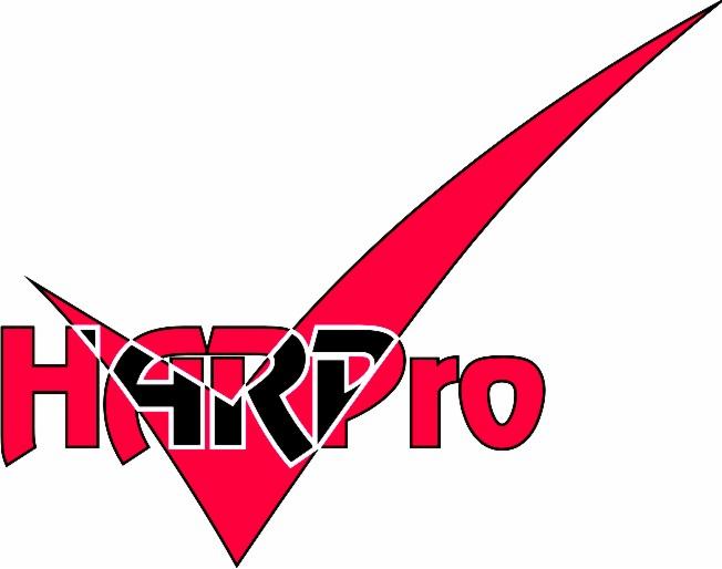 Czerwono-czarne logo HSRPpro z symbolem zaznaczenia w prawym górnym rogu, na białym tle.