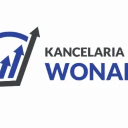 Logo Kancelarii WONAMA z niebiesko-szarym symbolem wzrostu i dwoma strzałkami w górę.