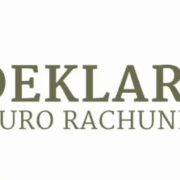 Logo biura rachunkowego z napisem 'Deklaracja' i trzema pionowymi symbolami przypominającymi pliki dokumentów.
