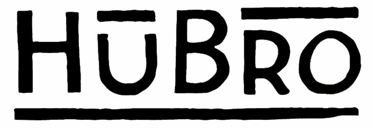 Czarno-białe logo firmy 'HÜBRO' z poziomymi liniami nad i pod nazwą.