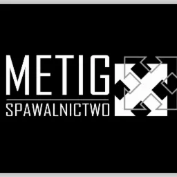 Logo firmy METIG Spawalnictwo z symbolem strzałek w kwadracie na czarnym tle.
