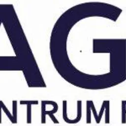 Logo firmy AGAR Centrum Finansowe z symbolem dwóch nakładających się kartek, białej i żółtej, na granatowym tle.