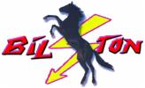 Logo firmy z nazwą 'BILXTON' i sylwetką czarnego konia na tle żółtej błyskawicy skierowanej w dół.
