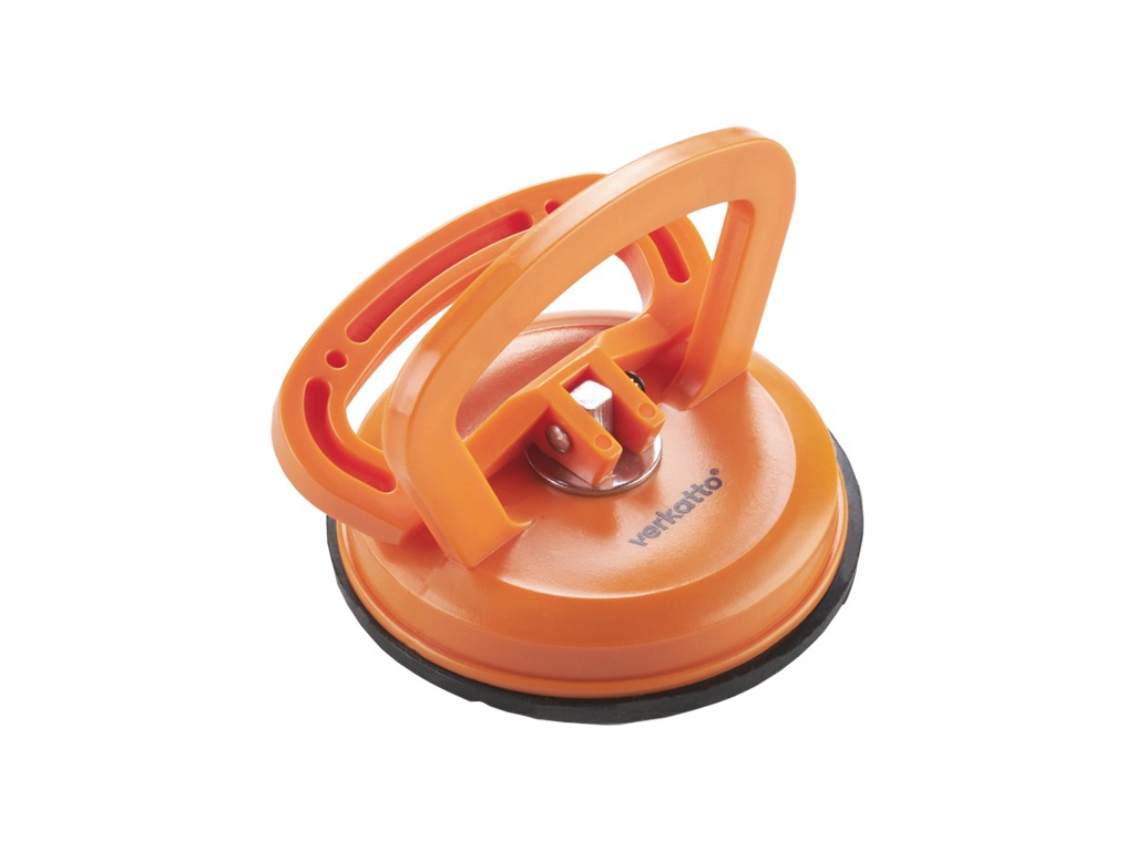 Pomarańczowy uchwyt przyssawkowy Verkatto z podwójną rączką na białym tle, widoczne logo producenta.