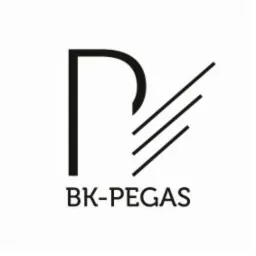Logo firmy BK-PEGAS z Jasienia, przedstawiające stylizowaną literę P z trzema ukośnymi liniami, umieszczone na białym tle.