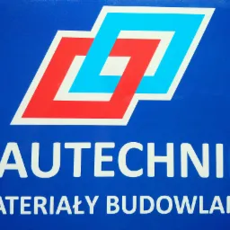 Logo firmy BAUTECHNIK z napisem MATERIAŁY BUDOWLANE na niebieskim tle.