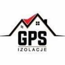 Logo firmy GPS IZOLACJE z motywem dachu i czerwonym akcentem na szczycie.