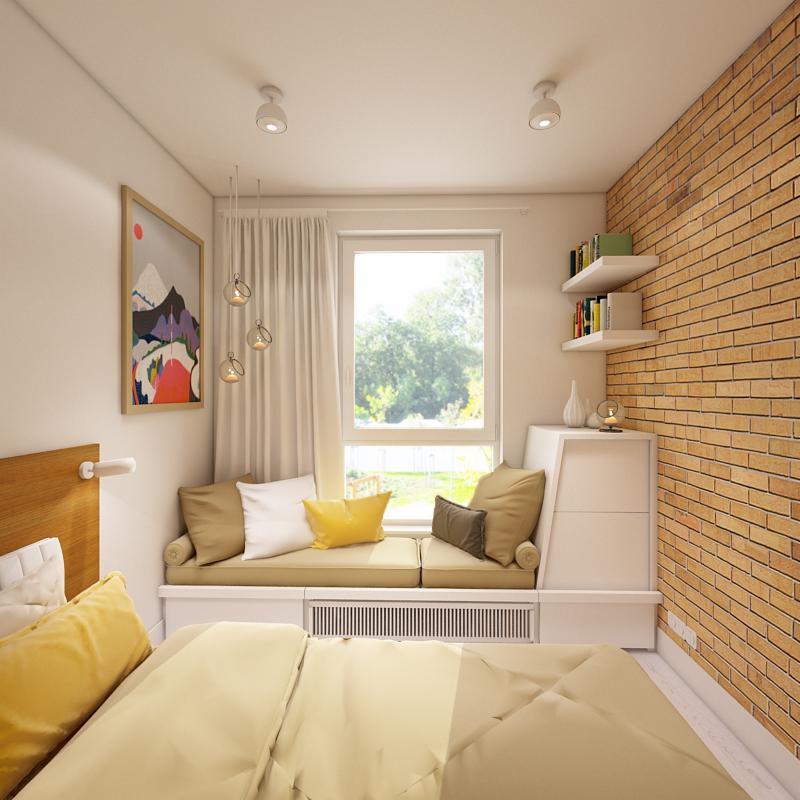 projekt kawalerki - sypialnia