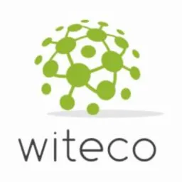 Zielone logo firmy w kształcie kuli z połączonych okręgów, cień pod logiem, szary napis 'witeco' poniżej.