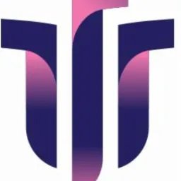 Abstrakcyjne logo w odcieniach fioletu i różu, gradientowe przejścia kolorów, trzy pionowe elementy tworzące stylizowaną literę lub symbol.