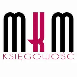 Logo firmy księgowej: stylizowane litery M, K, M w kolorach czarnym i bordowym, z napisem 'KSIĘGOWOŚĆ' poniżej.