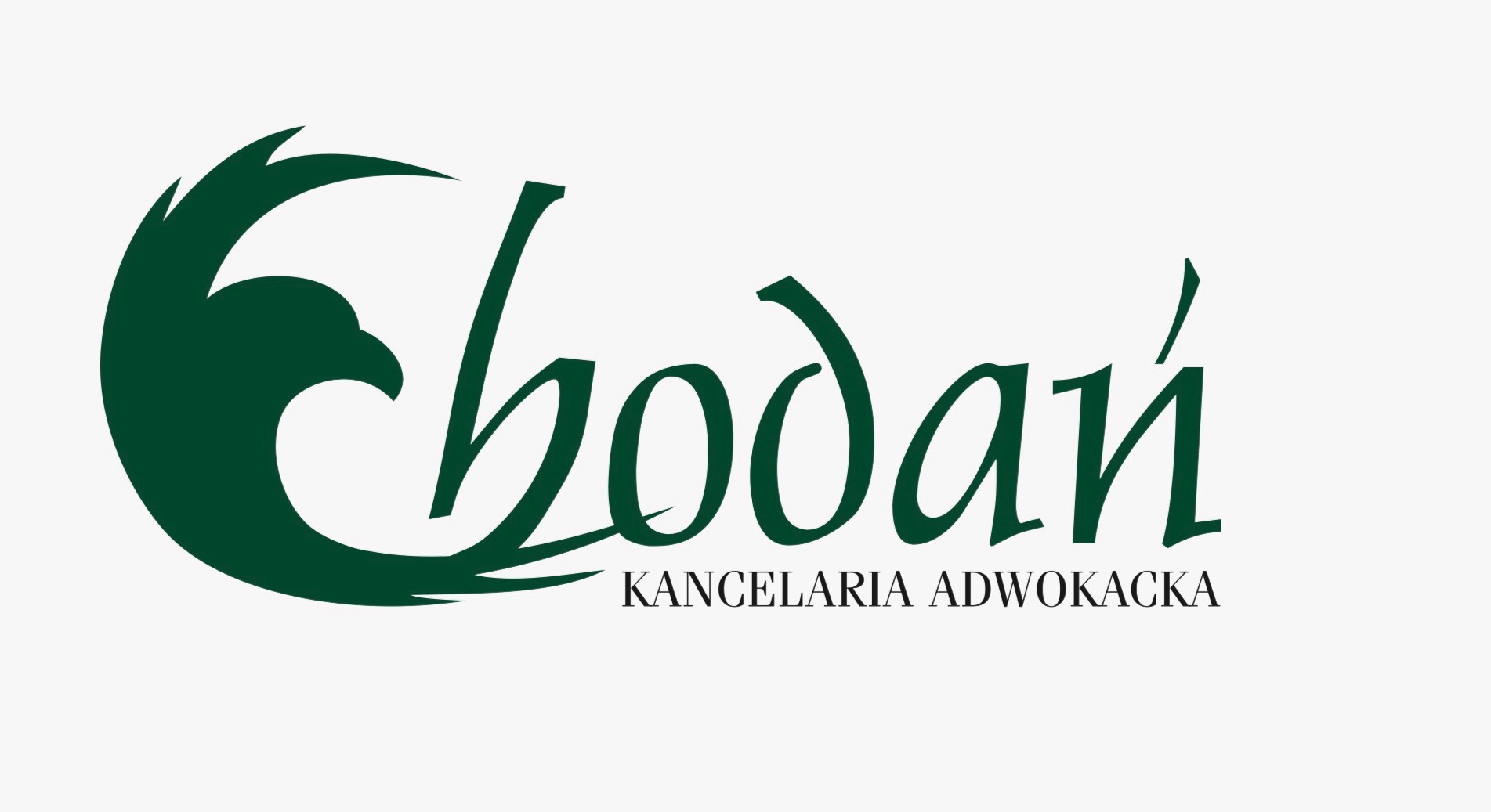 Logo Kancelarii Adwokackiej Bogdan z sylwetką orła w kolorze ciemnej zieleni i elegancką czcionką na białym tle.