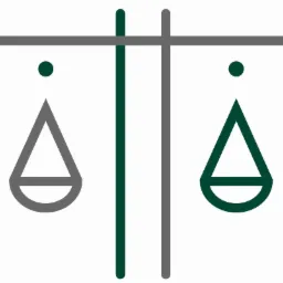 Stylizowany symbol wagi szalkowej w kolorach szarości i zieleni na białym tle.