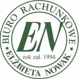 Zielone logo firmy 'Elżbieta Nowak Biuro Rachunkowe' z inicjałami 'EN' w centrum i rokiem założenia 1994.