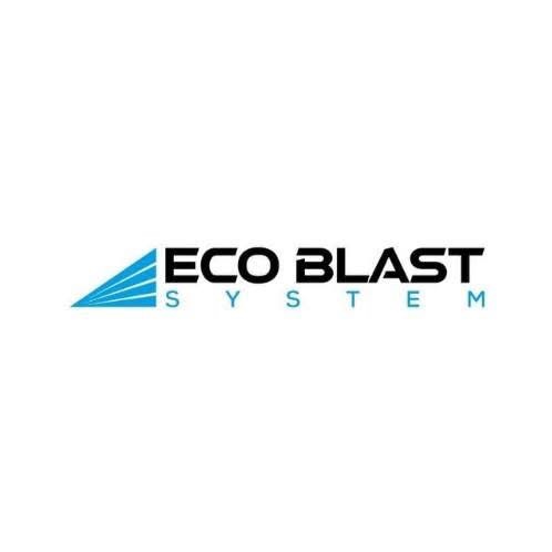 Logo Eco Blast System z niebieskim symbolem graficznym po lewej stronie.