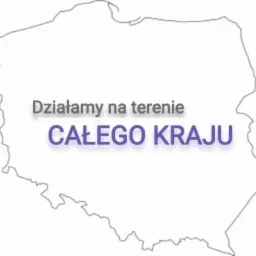 Mapa Polski z napisem 'Działamy na terenie CAŁEGO KRAJU' wewnątrz.