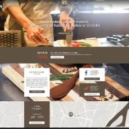 Projekt strony internetowej restauracji El Globo, prezentujący sekcję z ofertą promocyjną, daniami z menu i informacjami kontaktowymi, z widocznym nagłówkiem, nawigacją i mapą lokalizacji.