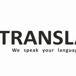 Logo firmy TK Translate z hasłem 'We speak your language' w czarno-białej kolorystyce.
