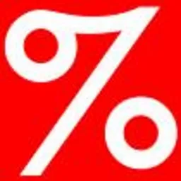 Biały symbol procentu na czerwonym tle, sugerujący obniżki cen lub promocje.