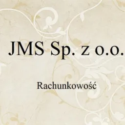 Eleganckie tło w odcieniach beżu z ornamentami roślinnymi, prezentujące nazwę firmy JMS Sp. z o.o. i słowo Rachunkowość.