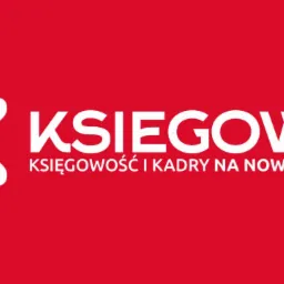Logo firmy księgowej na czerwonym tle, z białą literą 'K' i napisem 'KSIĘGOWE księgowość i kadry na nowo'.