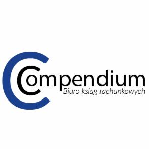 Logo firmy Compendium Biuro Ksiąg Rachunkowych z niebieskim okręgiem tworzącym literę C i czarnym napisem Compendium.