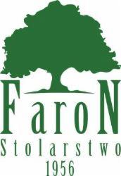 Logo firmy stolarskiej Faron z zielonym drzewem i napisem 'Stolarstwo 1956' w dolnej części.