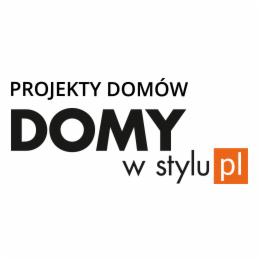 Logo firmy z napisem 'PROJEKTY DOMÓW', poniżej 'DOMY' i 'w stylu.pl' w pomarańczowym kwadracie.