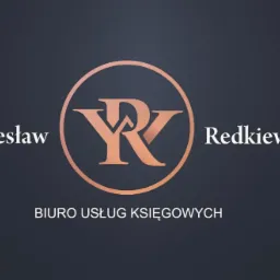 Logo firmy Wiesław Redkiewicz Biuro Usług Księgowych na ciemnym tle.