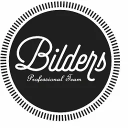 Czarno-białe logo firmy 'Bilders Professional Team' w okręgu z dekoracyjnym obramowaniem.