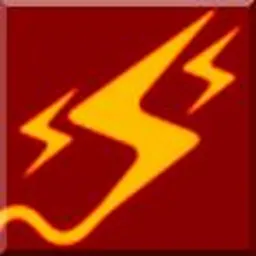 Stylizowany symbol błyskawicy w kolorze żółtym na ciemnoczerwonym tle. Grafika wektorowa z efektem gradientu i delikatnym cieniem.