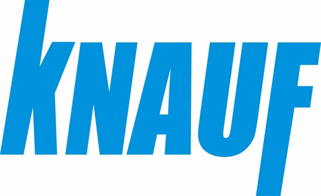 Logo Knauf w kolorze niebieskim na białym tle, prezentujące nazwę firmy zajmującej się materiałami budowlanymi.
