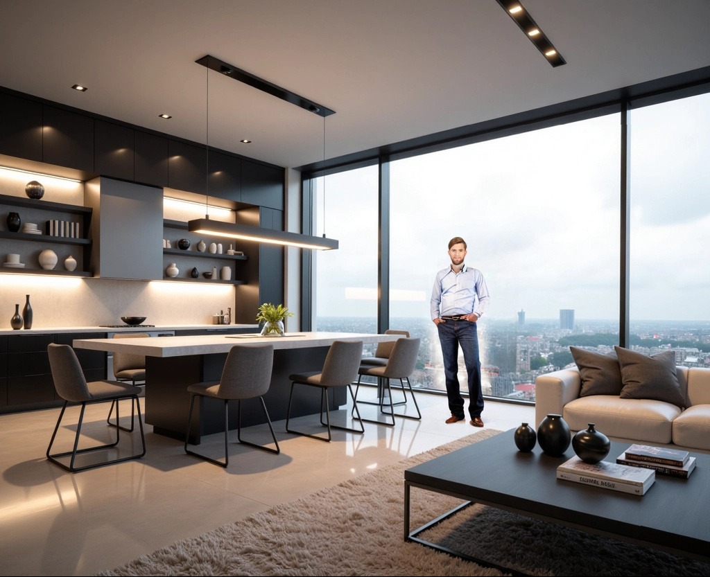 Projekt aranżacji mieszkania w chmurach, Warszawa.