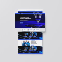 Projektowanie Logo Skubi Art - Prezentacja strony WWW TobTom w przeglądarce. Strona w odcieniach granatu i błękitu, z grafiką przedstawiającą precyzyjne systemy mieszania i dozowania 2K.