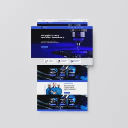 Prezentacja strony WWW TobTom w przeglądarce. Strona w odcieniach granatu i błękitu, z grafiką przedstawiającą precyzyjne systemy mieszania i dozowania 2K.