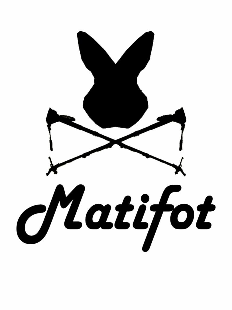 Czarno-białe logo z sylwetką króliczej głowy nad skrzyżowanymi kijkami narciarskimi i napisem 'Matifot' poniżej.
