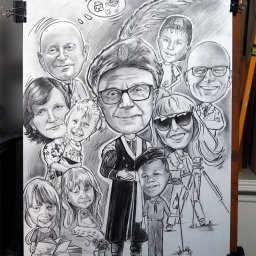 Portret rodzinny w humorystycznym wydaniu - ołówek na papierze, 50X70 cm