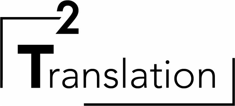 Czarno-białe logo z napisem 'Translation' i dużą literą 'T', otoczone kwadratową ramką, z cyfrą '2' w górnym prawym rogu.