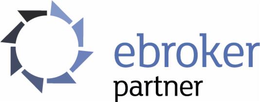 Logo firmy Ebroker Partner z symbolem koła z trójkątnymi elementami w odcieniach szarości i niebieskiego.