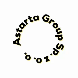 Logo firmy Astarta Group Sp. z o.o. w formie okręgu z czarnym tekstem na białym tle.