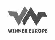 Szaro-białe logo Winner Europe z stylizowaną literą 'W' utworzoną z dwóch nachodzących na siebie kształtów przypominających góry.