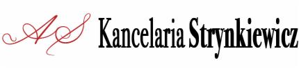 Logo Kancelarii Strynkiewicz z ozdobnym czerwonym monogramem AS po lewej stronie.