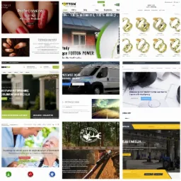 Zestawienie zrzutów ekranu różnych stron internetowych, w tym strony z ofertą manicure i pedicure, strony firmy fotowoltaicznej, sklepu jubilerskiego, biura rachunkowego, firmy transportowej...